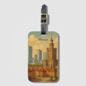 Warsaw Poland Skyline Vintage Illustration ラゲッジタグ (正面縦)