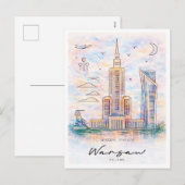 Warsaw Skyline Watercolor | Poland Cityscape シーズンポストカード (正面/裏面)