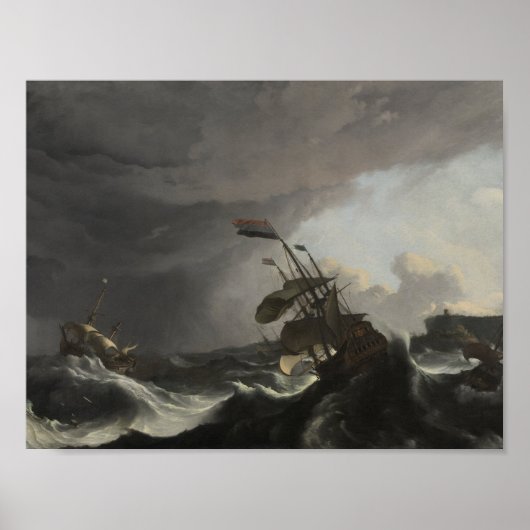 Warships in a Heavy Storm, Ludolf Bakhuysen, c. 16 ポスター (正面)