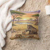 Warthog Mama And Piglets Safari Animals  クッション (ブランケット)