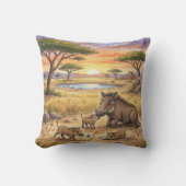 Warthog Mama And Piglets Safari Animals  クッション (正面)