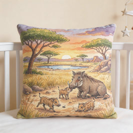 Warthog Mama And Piglets Safari Animals  クッション