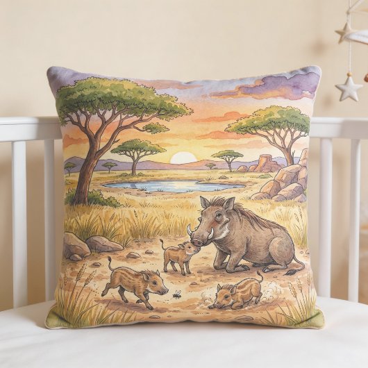 Warthog Mama And Piglets Safari Animals  クッション