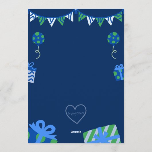 Was 6 Now 7, Blue Green Picture 7th Birthday 招待状 (裏面)