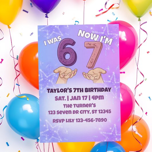 Was 6 Now 7, Pink Star 7th Birthday 招待状