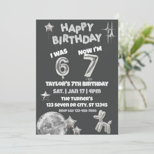 Was 6 Now 7, Silver Balloon 7th Birthday 招待状 (スタンド正面)