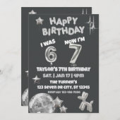 Was 6 Now 7, Silver Balloon 7th Birthday 招待状 (正面/裏面)