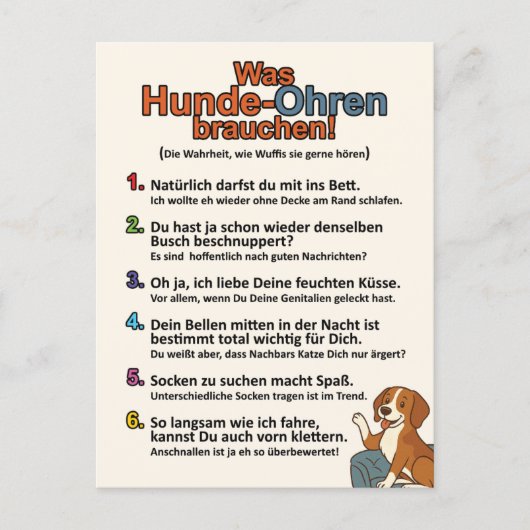 "Was Hundeohren brauchen"-Postkarte ポストカード (正面)