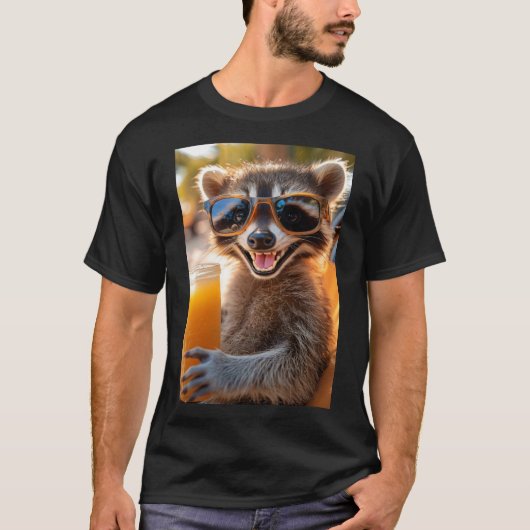 Waschbär entspannt mit coolem Drink Tシャツ (正面)