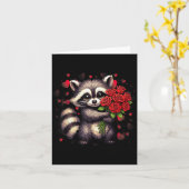 Waschbär Hält Rote Rose Süßer Waschbär Valentinsta カード (黄色い花)