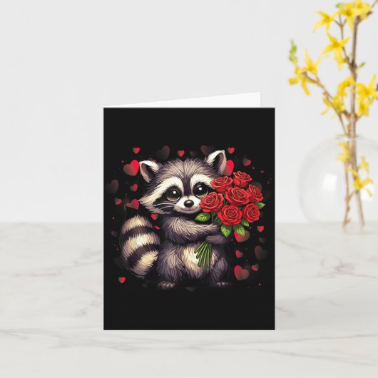 Waschbär Hält Rote Rose Süßer Waschbär Valentinsta カード (黄色い花)