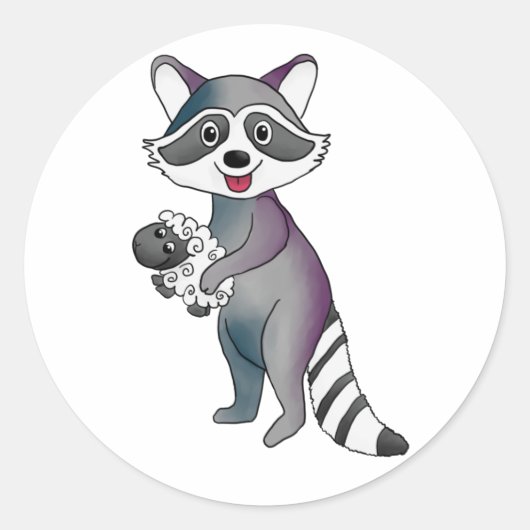 Waschbär mit Schaf ラウンドシール (正面)