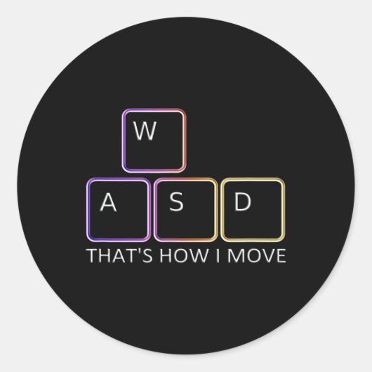Wasdゲームデザイン - 象徴的なPCゲーマーキーボードのグラフィック ラウンドシール (正面)