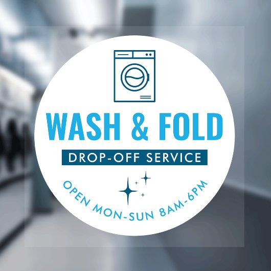 Wash and Fold Service Laundry Dry Cleaners Blue ウィンドウサイン