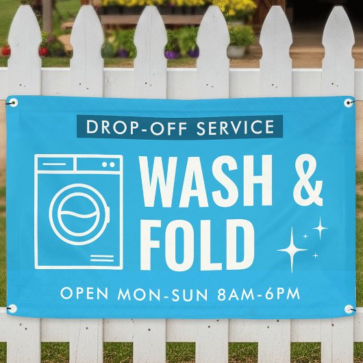 Wash and Fold Service Laundry Dry Cleaners Blue 横断幕
