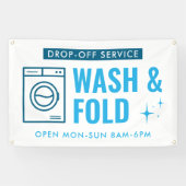 Wash & Fold Service Laundry Dry Cleaner Blue White 横断幕 (横)