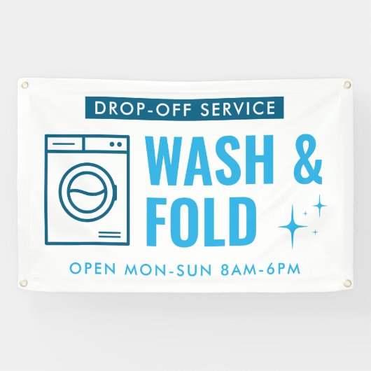 Wash & Fold Service Laundry Dry Cleaner Blue White 横断幕 (横)