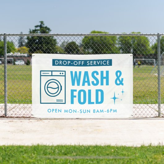 Wash & Fold Service Laundry Dry Cleaner Blue White 横断幕 (インサイチュ)