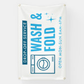 Wash & Fold Service Laundry Dry Cleaner Blue White 横断幕 (縦)
