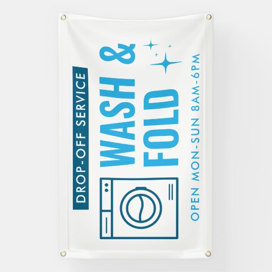 Wash & Fold Service Laundry Dry Cleaner Blue White 横断幕 (縦)