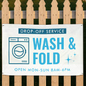 Wash & Fold Service Laundry Dry Cleaner Blue White 横断幕