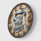 Wash Your Hands Bathroom Rustic Farmhouse ラージ壁時計 (傾斜)