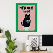 Wash your hands | Cat | Funny & decorative Poster ポスター (ホームオフィス)