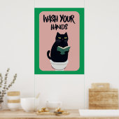 Wash your hands | Cat | Funny & decorative Poster ポスター (キッチン)