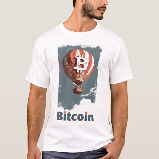 Washed Bitcoin logo and hot air Balloon design Tシャツ (正面)