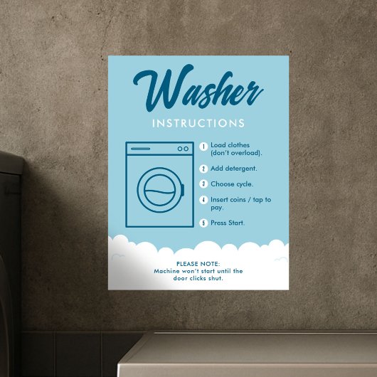 Washer Instructions Modern Laundromat Sign Poster ポスター