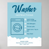 Washer Instructions Modern Laundromat Sign Poster ポスター (正面)