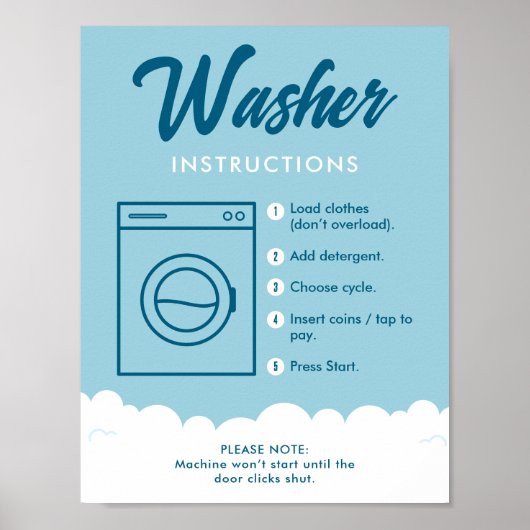 Washer Instructions Modern Laundromat Sign Poster ポスター (正面)