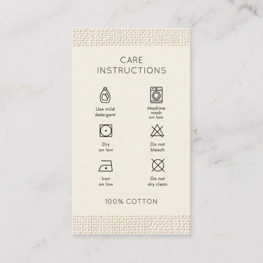 Washing Care Instructions Logo Clothing 名刺 (裏面)