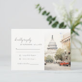 Washington エレガント DCミニマル Waterカラー結婚の 出欠カード (スタンド正面)