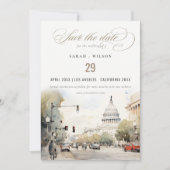 Washington ミニマル DC USA水彩写真結婚の セーブザデート (正面)