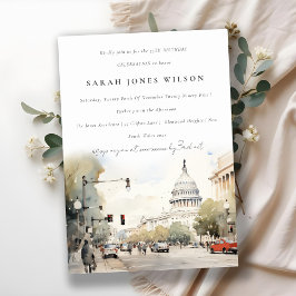 Washington ミニマル DC, USA水彩誕生日 招待状