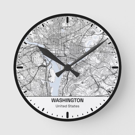 Washington Clock City Line Art ラウンド壁時計 (正面)