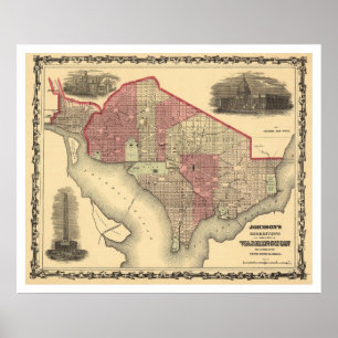 Washington D.C.およびジョージタウン1862年の地図 ポスター