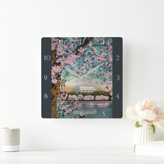Washington D.C.のカスタムの桜 スクエア壁時計 (ホーム)