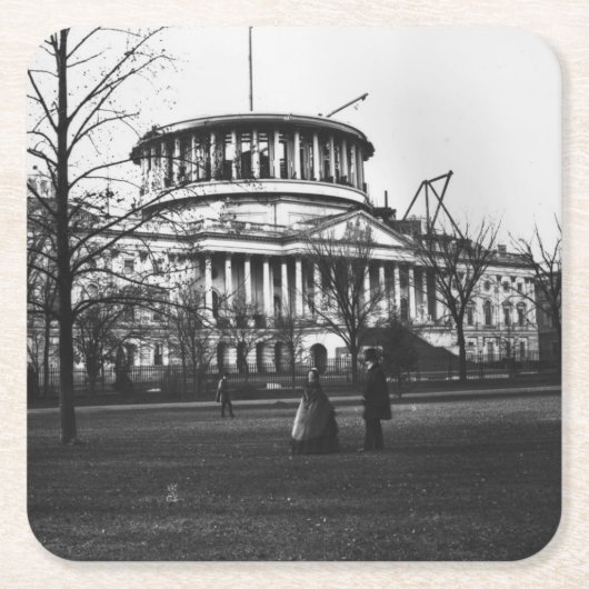 Washington D.C.の国会議事堂の建物 スクエアペーパーコースター (正面)