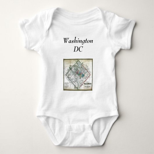 Washington D.C.の地図および旗 ベビーボディスーツ (正面)
