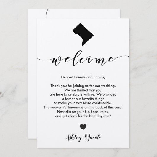 Washington D.C.の結婚式の歓迎の手紙及び旅程 プログラム (正面/裏面)