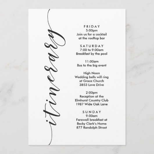 Washington D.C.の結婚式の歓迎の手紙及び旅程 プログラム (裏面)