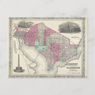 Washington D.C.の1866年のジョンソンの地図 ポストカード