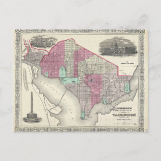 Washington D.C.の1866年のジョンソンの地図 ポストカード
