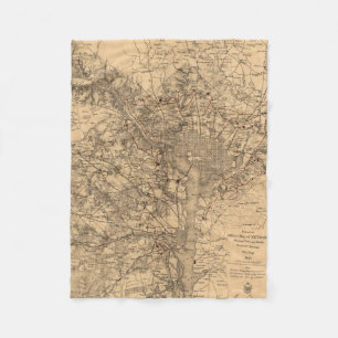 Washington D.C.区域(1865年)のヴィンテージの地図 フリースブランケット