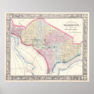 Washington D.C. (1864年)のヴィンテージの地図 ポスター