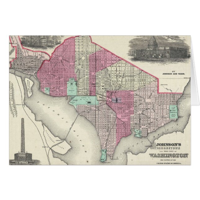 Washington D.C. (1866年)のヴィンテージの地図 (正面横)