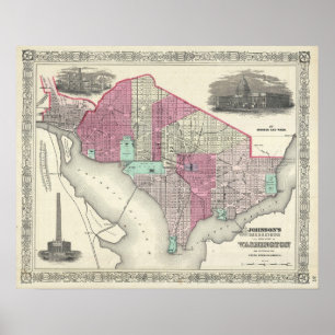 Washington D.C. (1866年)のヴィンテージの地図 ポスター
