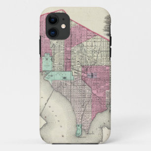 Washington D.C. (1866年)のヴィンテージの地図 iPhone 11 ケース